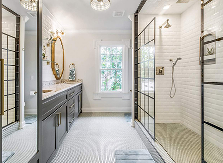 Bathroom with large open shower